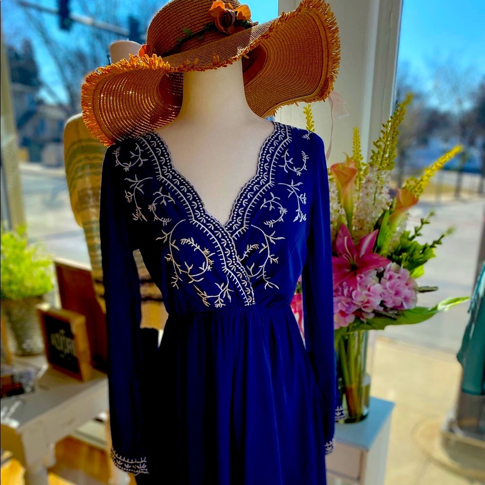 Blue bell sleeve dress